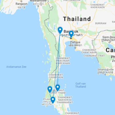 Rondreis Thailand Local Hero Travel kaartje Local Hero Travel in Thailand 30pluskids kaart