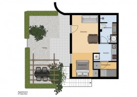 Finca Vellie in Benissa, Spanje benedenappartement plattegrond Finca Vellie 30pluskids