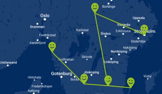 Travelnauts rondreis Zweden Routekaartje-Avontuurlijk-Zweden  Avontuurlijke rondreis door Zweden 30pluskids kaart