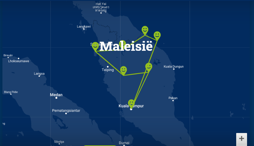 Travelnauts Kaartje rondreis Maleisie Rondreis Maleisië 30pluskids kaart