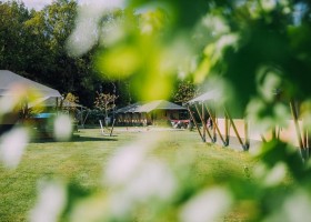 Glamping De Bosweide in Alphen, Noord-Brabant, Nederland tenten door de bomen Glamping de Bosweide 30pluskids