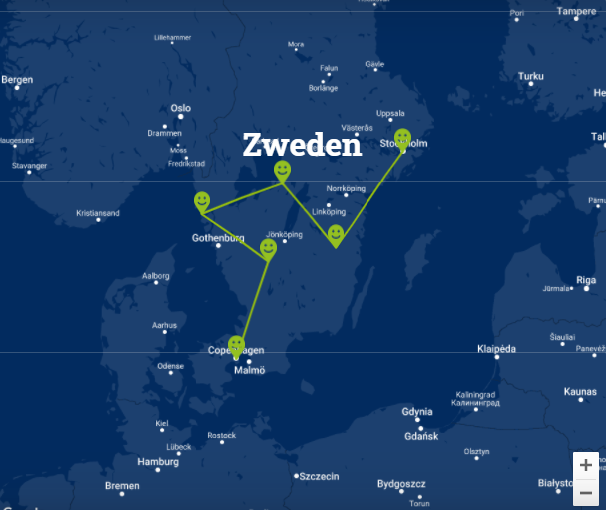 Travelnauts kaartje rondreis Zweden Avontuurlijke rondreis door Zweden 30pluskids kaart