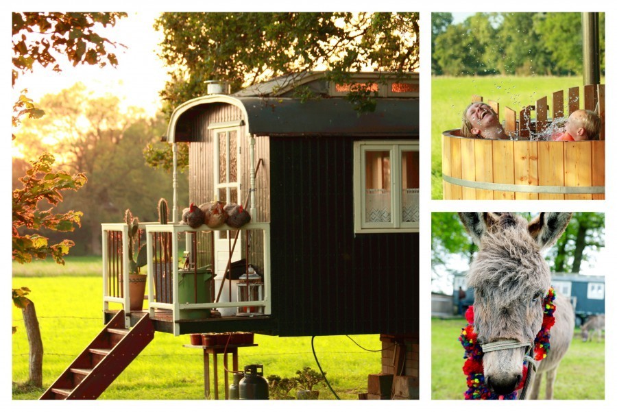 Boerderij De Kleine Wildenberg in Overijssel, Nederland pipowagen en hottub